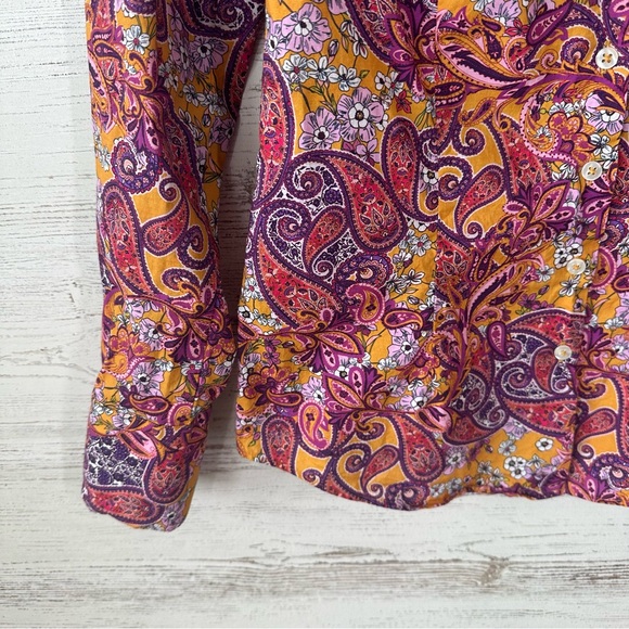 HAWES & CURTIS Mustard and Purple Floral Paisley Fitted Button Down Shirt UK 10 - Picture 8 of 11